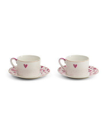 4pc Heart Cups And Saucers Set | TJ Maxx