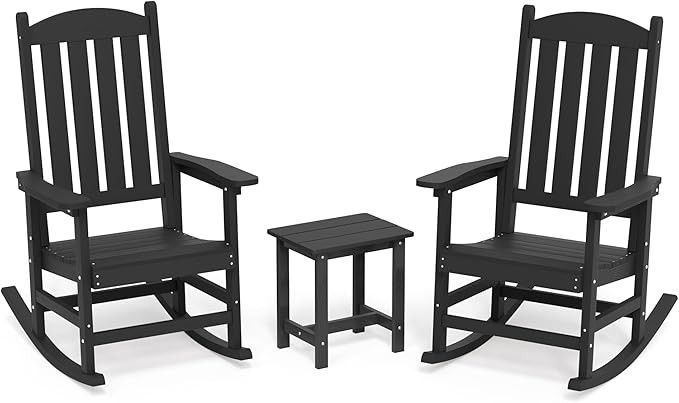 LUE BONA Outdoor Rocking Chairs Set of 3, 2 Chairs & 1 Table HDPS Poly Rocking Chair, All Weather... | Amazon (US)