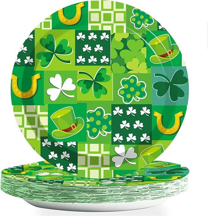 Wiooffen 48 Pcs St. Patricks Day Paper Plates Supplies Disposable Irish Shamrock Dessert Plates S... | Amazon (US)