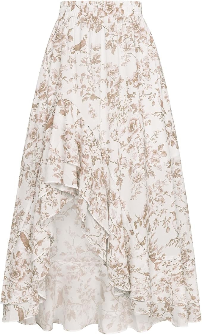 Scarlet Darkness Women's Renaissance Skirt Floral Print High Waist Ruffle Boho Maxi Skirts | Amazon (US)