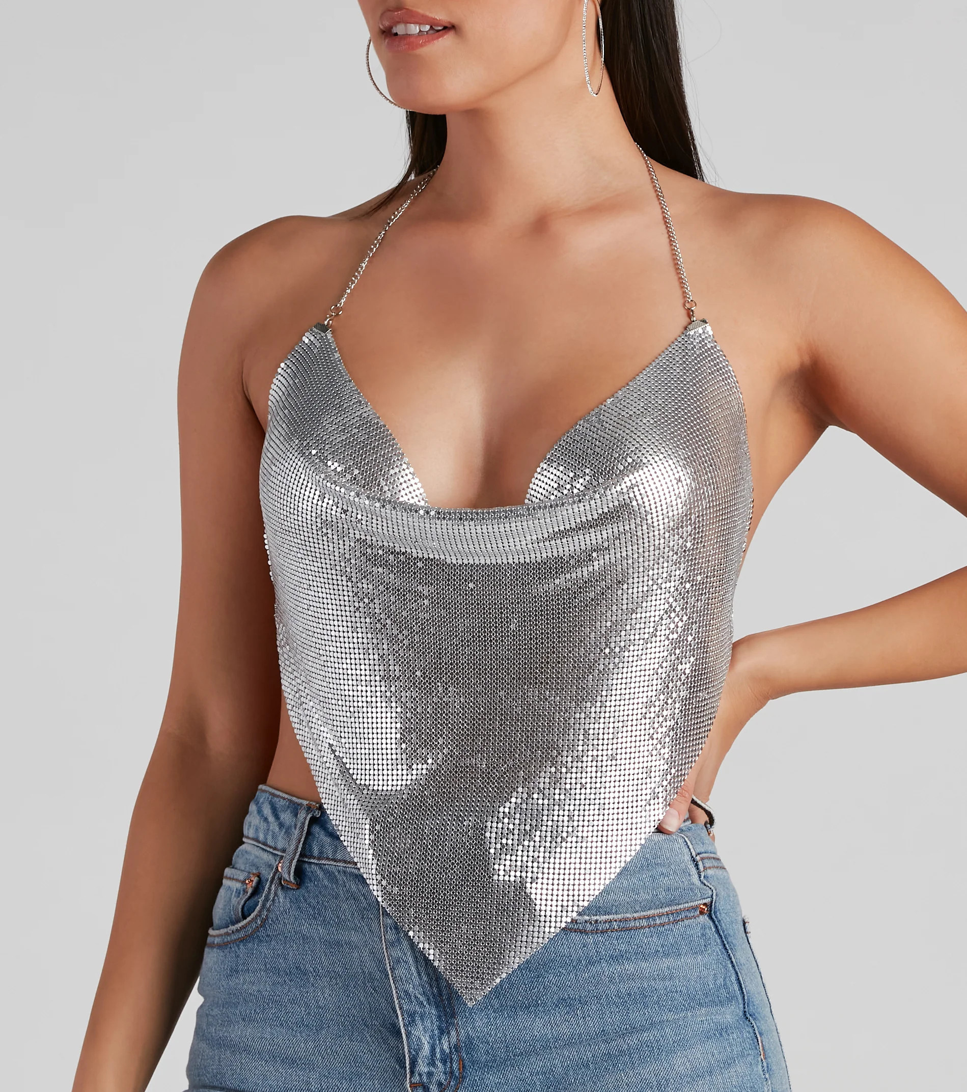 It Girl Open Back Chainmail Top | Windsor Stores