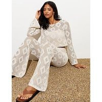 New Look Cream Crochet High Waist Wide Leg Trousers | Very (UK)