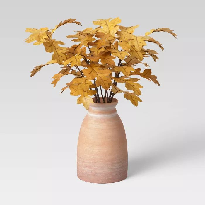 14" x 15" Artificial Gold Oak Leaf Arrangement in Ceramic Pot - Threshold™ | Target