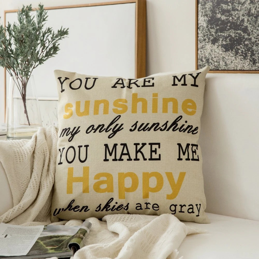 You Are My Sunshine & You Make Me Happy Cotton Linen Pillow Case (Multi-Color) | Bed Bath & Beyond
