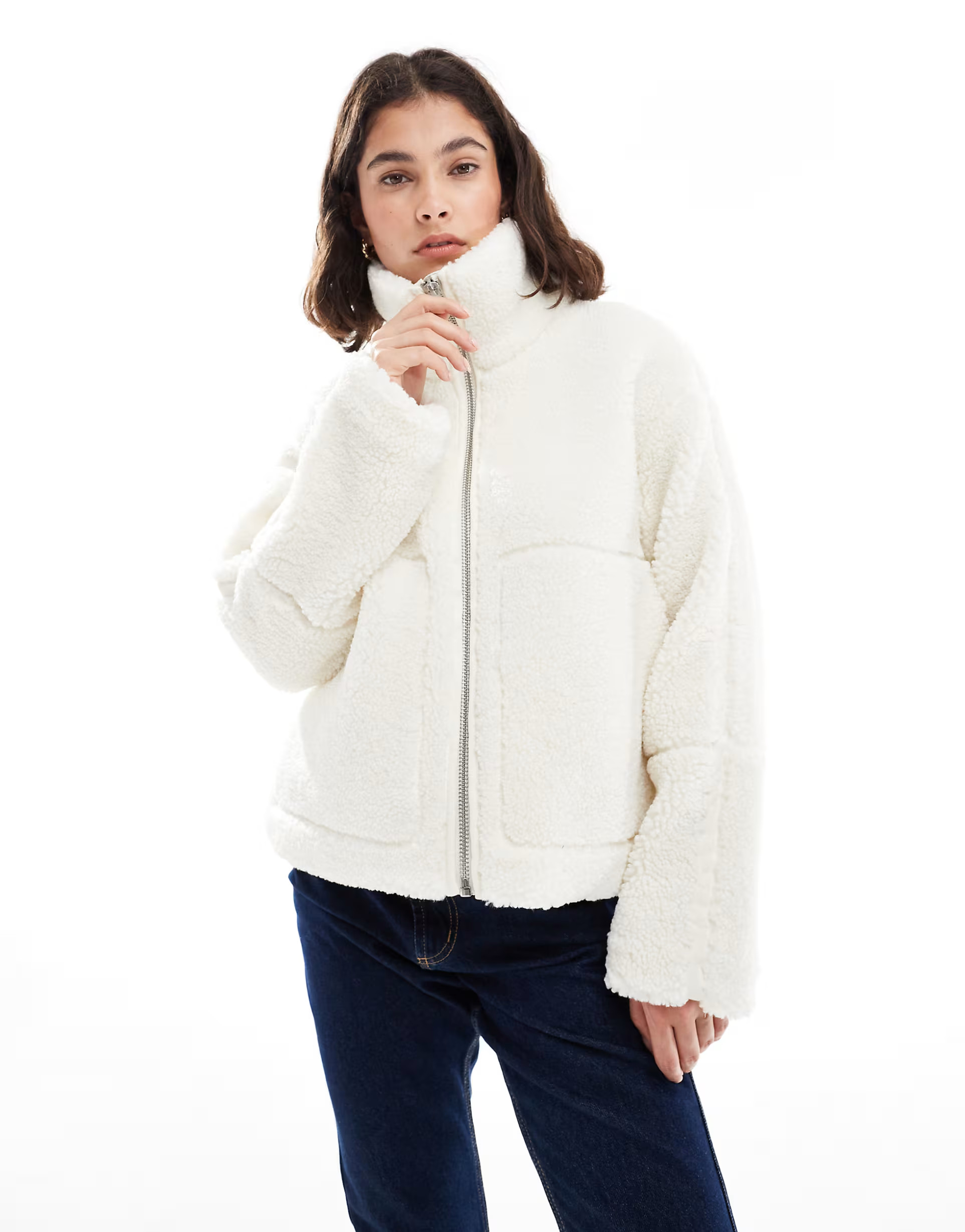 ONLY slouchy teddy jacket in white  | ASOS | ASOS (Global)