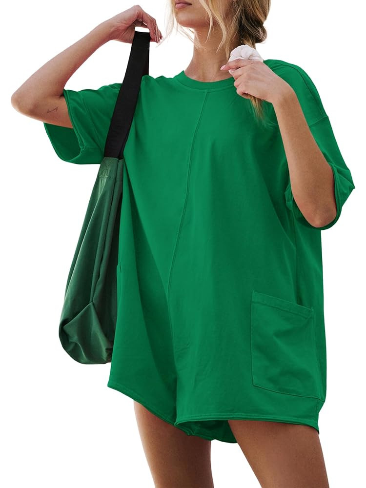 GTETKDE Rompers for Women Casual Short Sleeve Oversized Athletic Jumpsuits Workout Hot Shot Tee R... | Amazon (US)