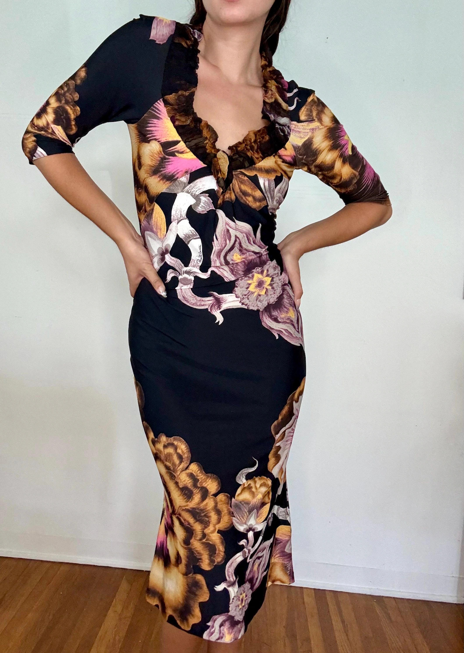 Vintage Y2K Roberto Cavalli Floral Midi Dress | Etsy (Global)