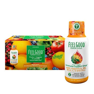 FeelGood Superfoods Fruit + Veggie Immune Support Shot - Orange - 10pk: Non-Caffeinated, Ready to Drink, 1.93oz, Energy and Sports Drinks | Target