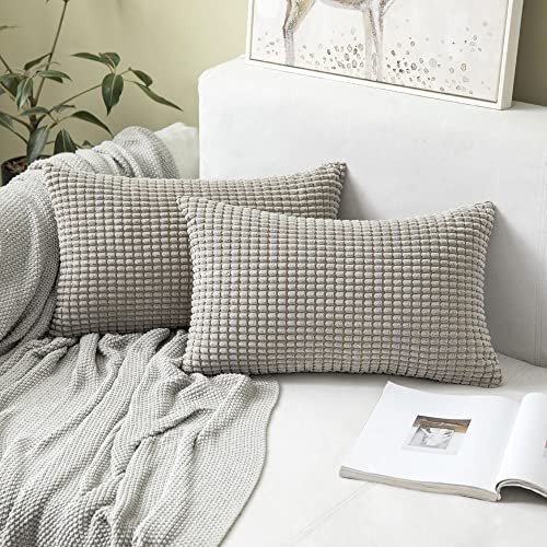 MIULEE Pack of 2 Lumbar Pillow Covers Super Soft Corduroy Decorative Throw Pillows Light Grey Couch Home Decor for Cushion Sofa Bedroom Living Room 12 x 20 Inch | Amazon (US)