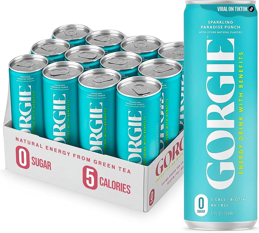 GORGIE Sugar Free Natural Energy Drinks, Sparkling Paradise Punch (12 Pack) - Healthy Energy Drin... | Amazon (US)