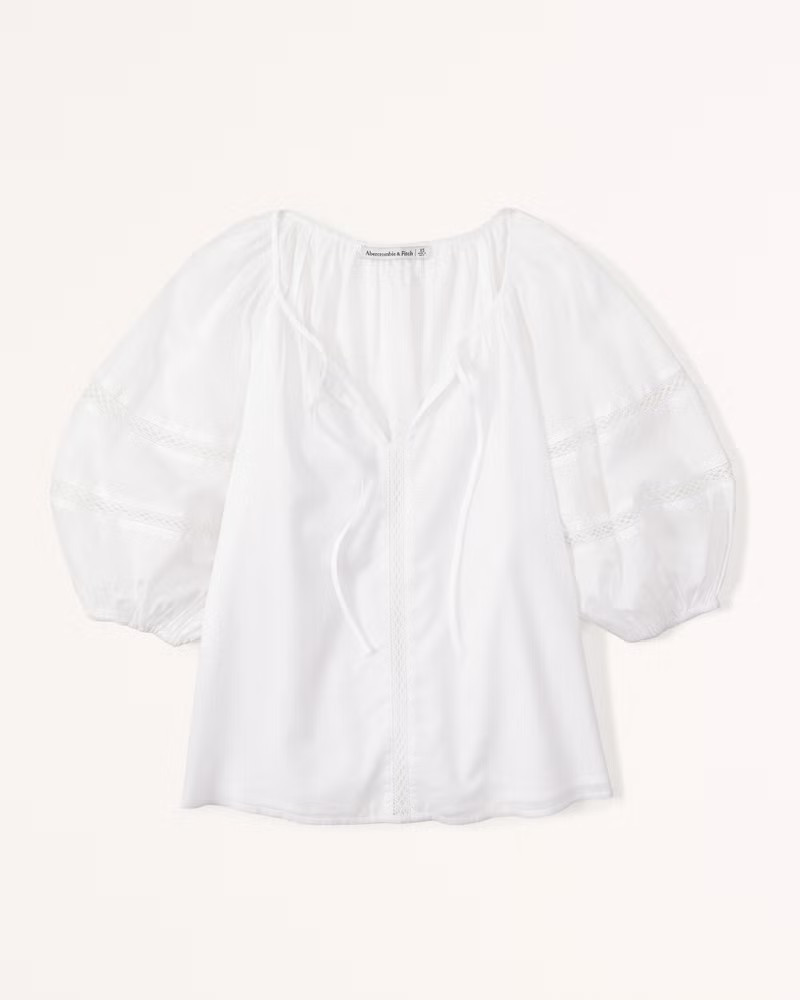 Short-Sleeve Cotton Sheer Peasant Top | White Top Tops | White Tee | Abercrombie Top | Spring Break  | Abercrombie & Fitch (US)