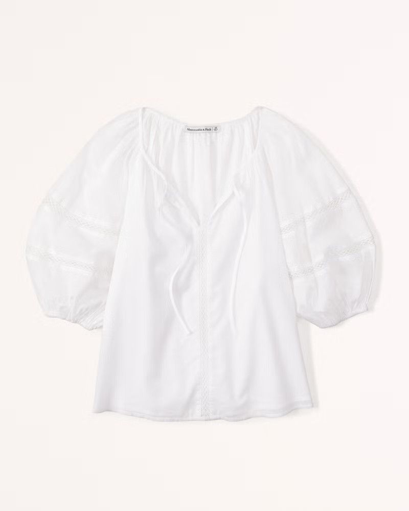 Short-Sleeve Cotton Sheer Peasant Top | White Top Tops | White Tee | Abercrombie Top | Spring Break  | Abercrombie & Fitch (US)