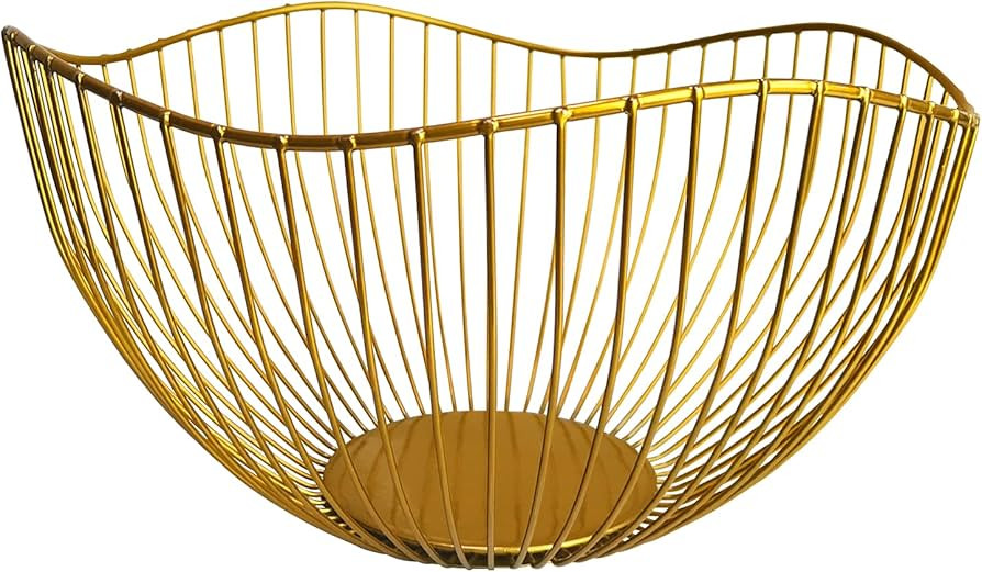 DMAR Wire Fruit Basket Gold Fruit Bowl for Kitchen Counter Wave Fruit Basket Serving Bowl Wire Fr... | Amazon (US)
