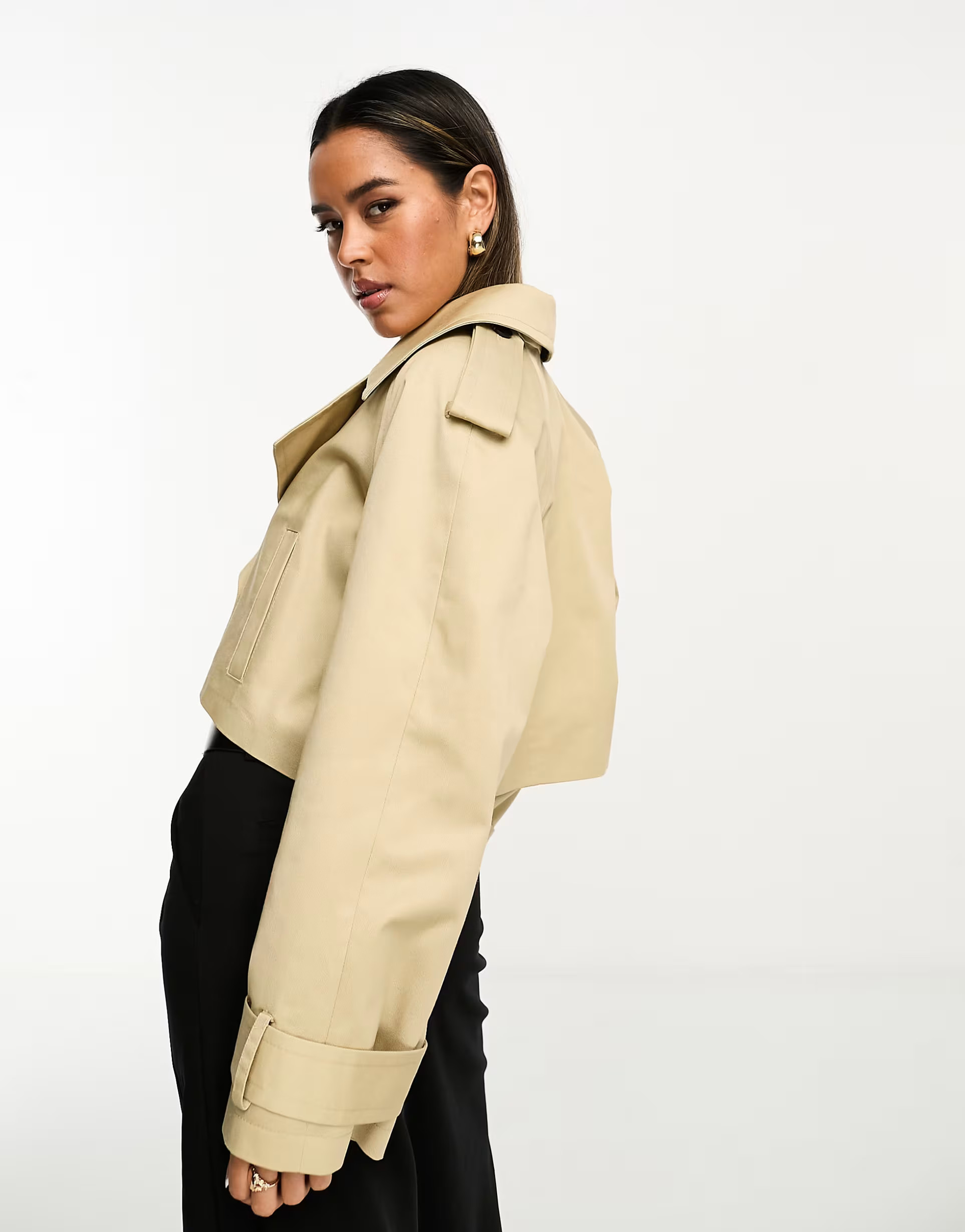 ASOS DESIGN cropped trench coat in stone | ASOS | ASOS (Global)