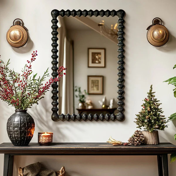 Black Beaded Carved Wood Wall Mirror - Decor Steals | Decor Steals