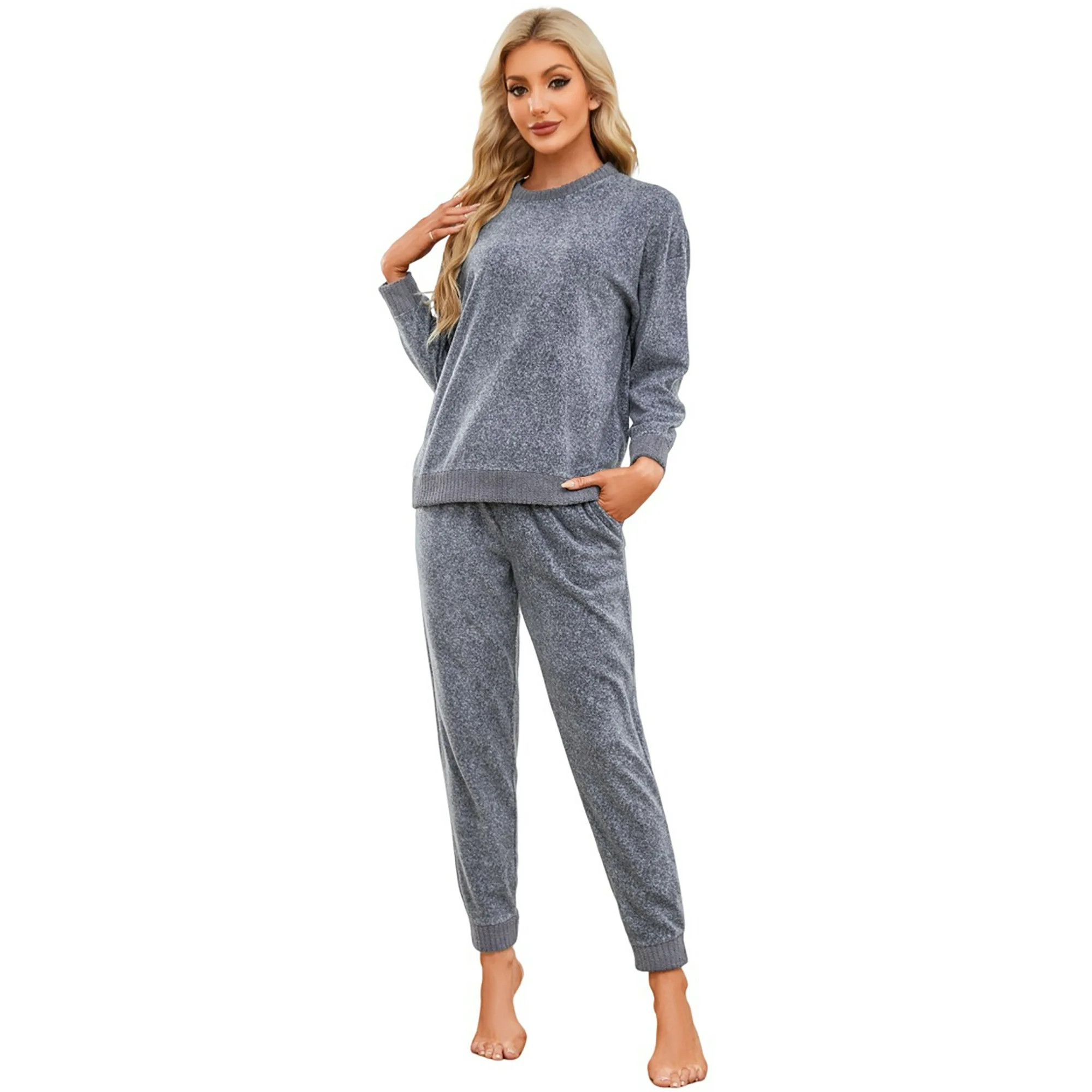 U2SKIIN Womens Fleece Pajamas Set, Soft Lightweight Sleepwear Pullover Lounge Pjs Set,(Light Grey... | Walmart (US)