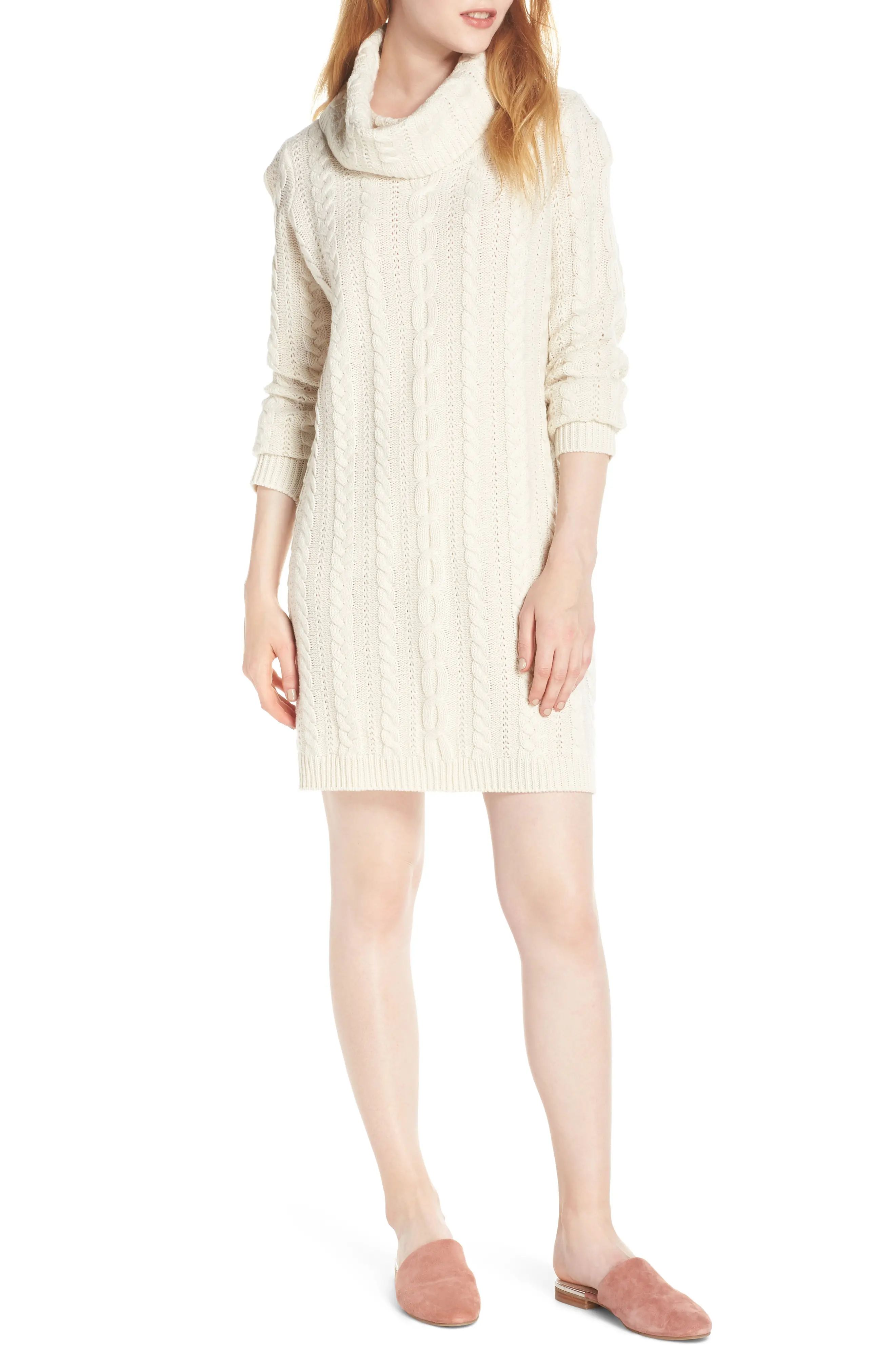 BB Dakota Cowl Neck Cable Sweater Dress | Nordstrom