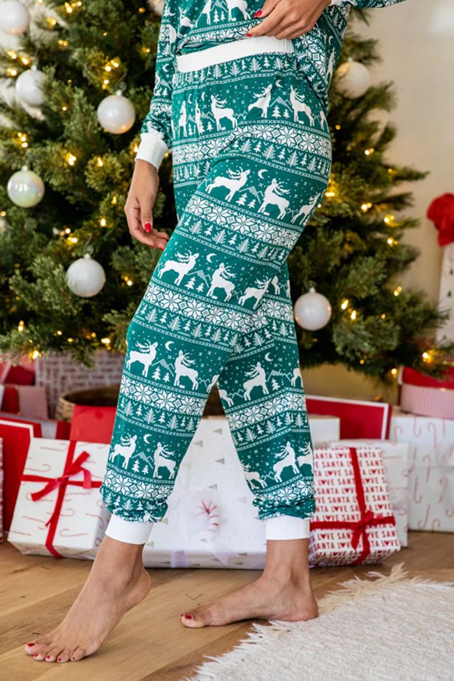 Underneath The Tree Green Christmas Print Pajama Joggers | Pink Lily