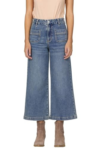 DEAR JOHN Audrey Wide Leg Jeans Women's High Rise Cropped Denim Pants Clean Hem Timeless Silhouette - Waikiki - 25 | Amazon (US)