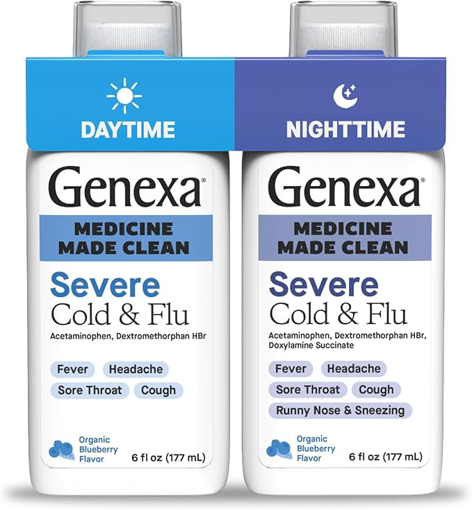 Genexa Clean Day + Night Cold & Flu Relief, Max Strength, Dye Free, 0% Artificial Additives, Acet... | Amazon (US)