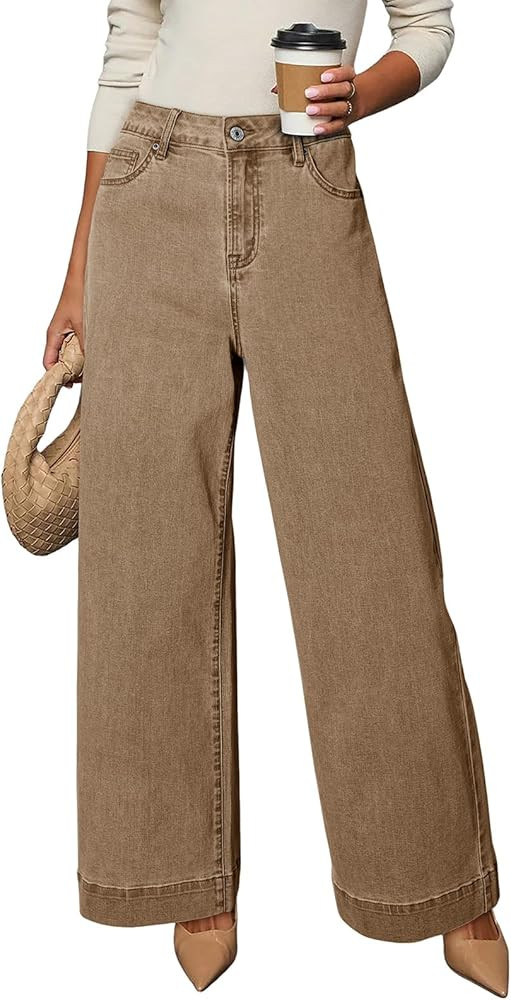 Dokotoo Women's Casual High Waisted Jeans Stretch Button Wide Leg Loose Denim Pants with Pockets | Amazon (US)