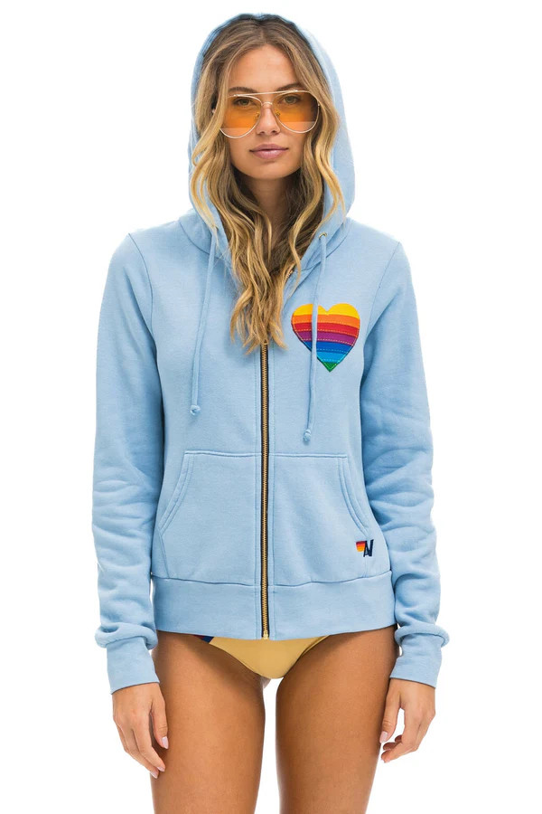RAINBOW HEART STITCH ZIP HOODIE - ICE | Aviator Nation