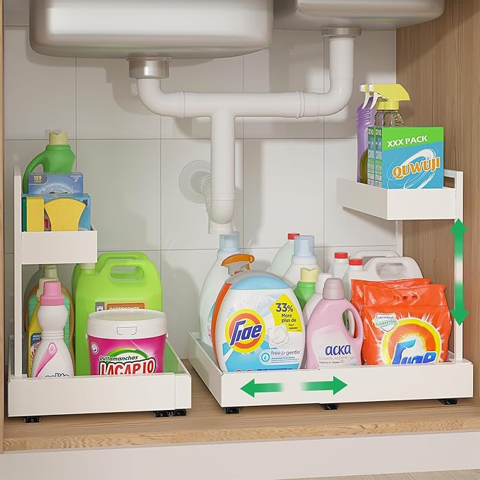 REALINN Expandable Under Sink Organizers and Storage, 2 Tier Under Cabinet Organizer, Heights Adj... | Amazon (US)
