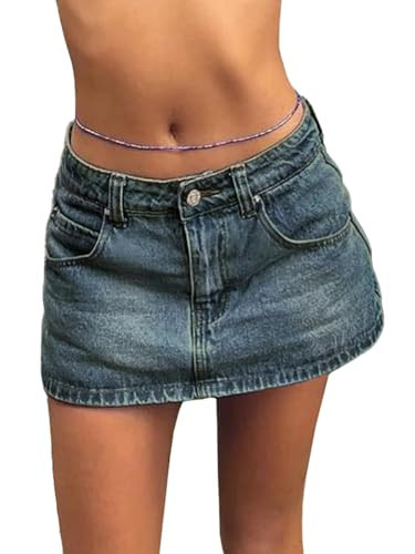EMMIOL Jean Skirts for Women Sexy Mid Waist Sexy Mini Dress 2025 Trendy Y2k Clothes Denim Skirt Retro Blue | Amazon (US)