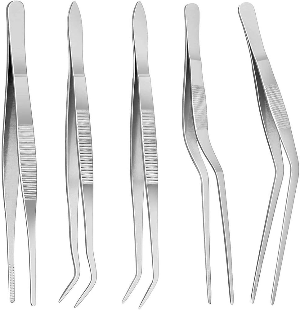 5pc Cooking Tweezers Precision Kitchen Plating Tweezer Stainless Steel Curved Tongs for Baking De... | Amazon (US)