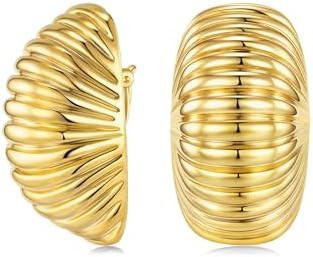 Large 18K gold plated Chunky Clip on Statement Earrings for Women, Bold Handmade Exaggerated Tren... | Amazon (US)