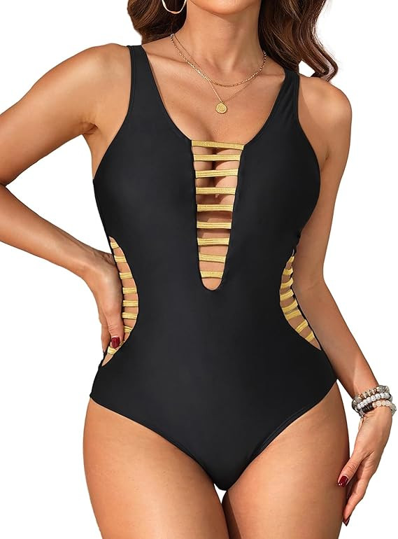 Aqua Eve Women Sexy One Piece Swimsuits Plunge Deep V Neck Cutout Bathing Suits | Amazon (US)