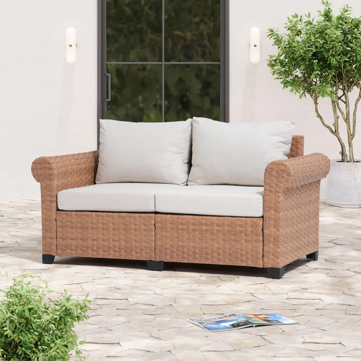 Outdoor Rattan Patio Loveseat With Cushions | Wayfair North America