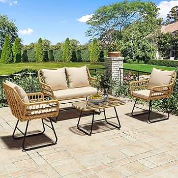 YITAHOME 4-Piece Patio Furniture Wicker Outdoor Bistro Set, All-Weather Rattan Conversation Loves... | Amazon (US)