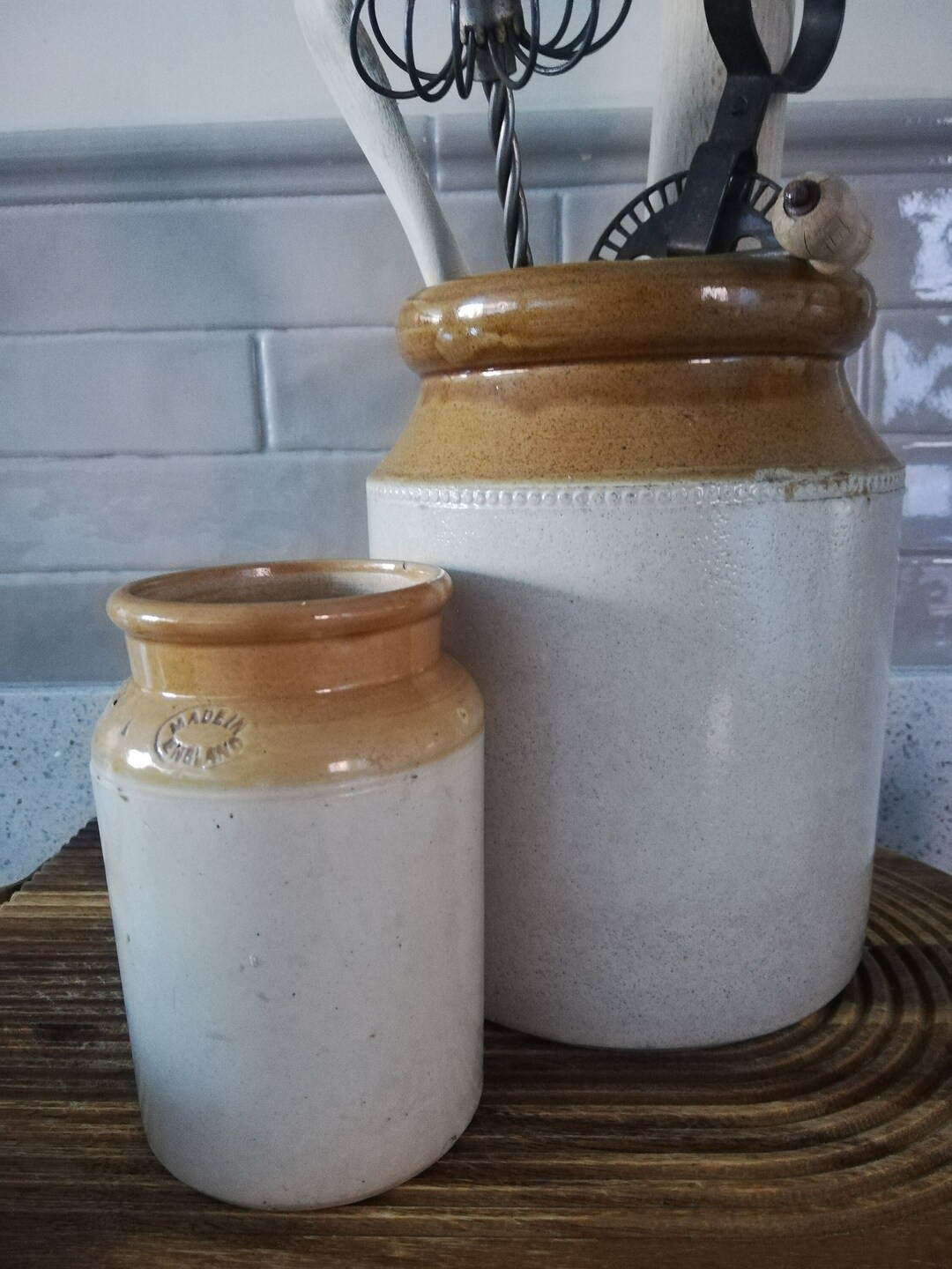 Vintage Stoneware Salt Glazed Jars/ Pots 2 Sizes Utensil Holder, Vintage Kitchen, Farmhouse Kitch... | Etsy (UK)