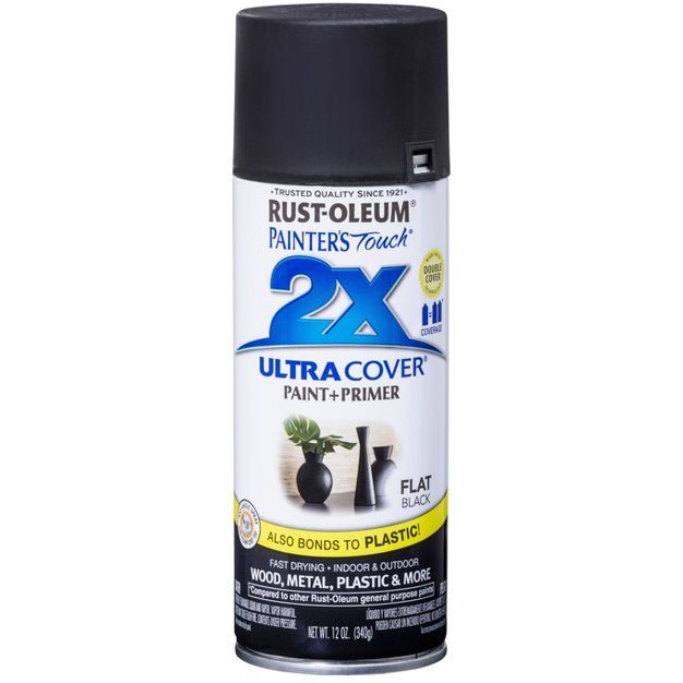Rust-Oleum 12oz 2X Painter&#39;s Touch Ultra Cover Flat Spray Paint Black | Target