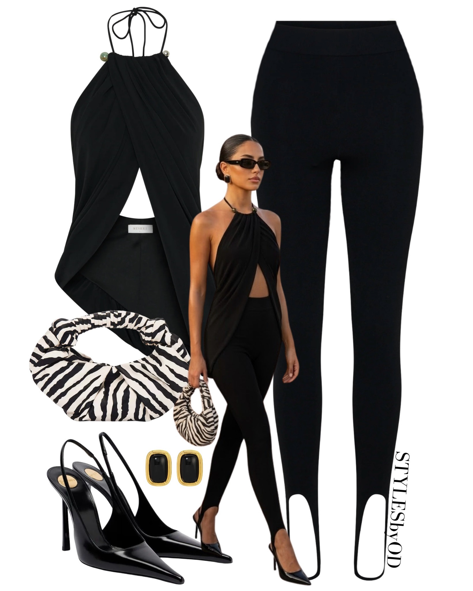 ALL BLACK NIGHT OUT LOOK🖤✨

An all-black outfit is never boring when it’s done right — draped halter top, stirrup leggings, pointed slingback heels. Sleek, sculptural and sophisticated🤩 

The zebra print bag is the unexpected twist that keeps the whole look from feeling too safe, black gemstone earrings add a polished finishing touch. This is what going out in all black should actually look like — never flat, always intentional♣️

#LTKfashion #LTKitbag #LTKshoecrush #LTKfindsunder100 #LTKstyletip

#LTKdatenight #LTKpartywear #LTKluxury