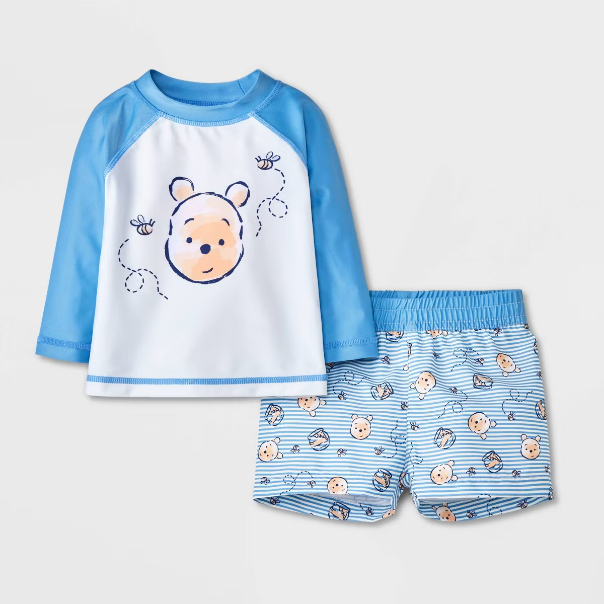 Baby Boys' 2pc Disney Winnie the Pooh Long Sleeve Rash Guard Trunk Set - Cream/Blue | Target