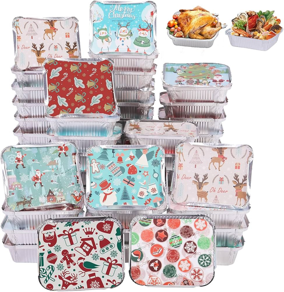 sengcou 50 Pack Christmas Aluminum Pans with Lids Aluminum Food Containers Storage for Baking Roa... | Amazon (US)