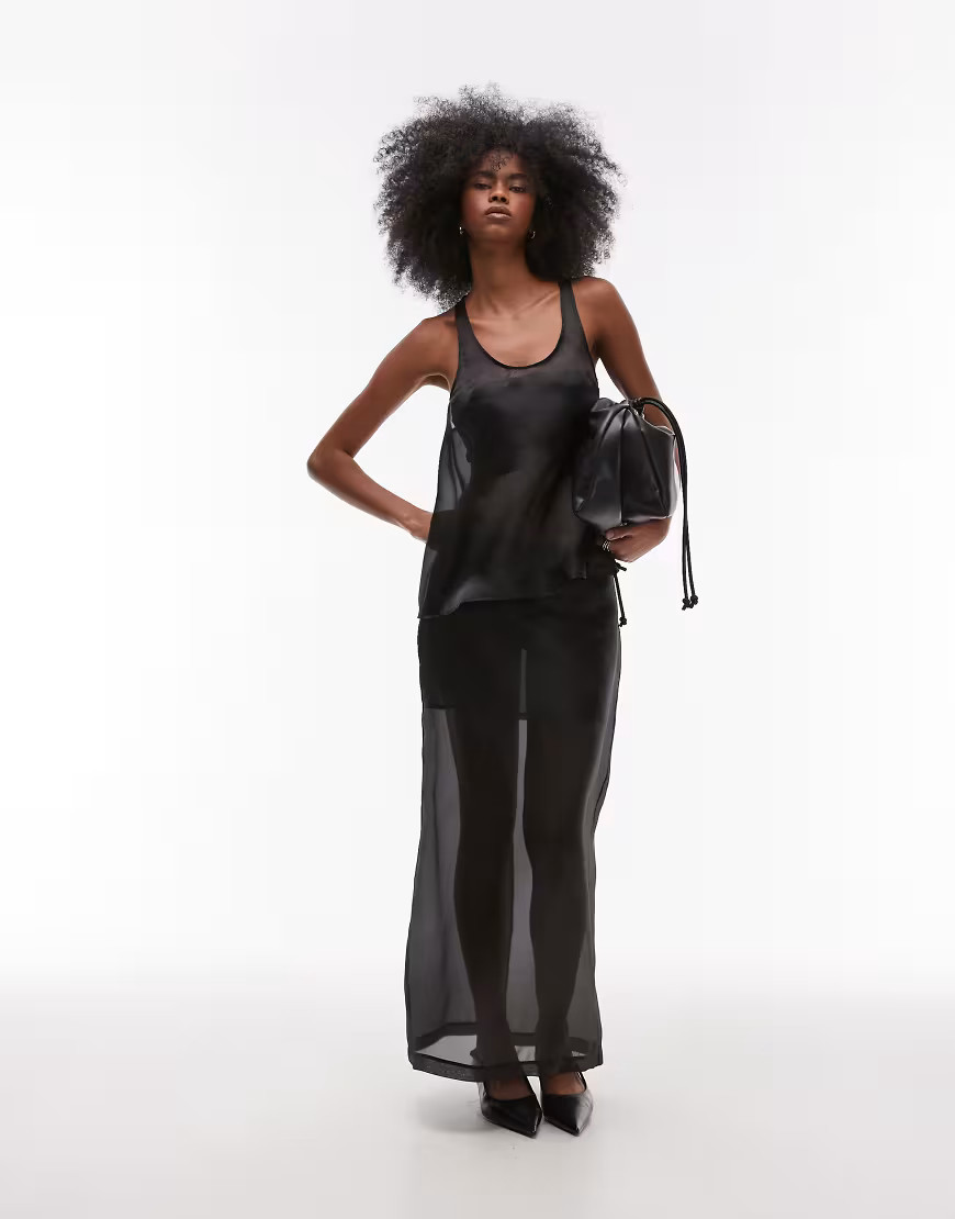 ASOS DESIGN organza sheer pencil maxi skirt in black | ASOS (Global)