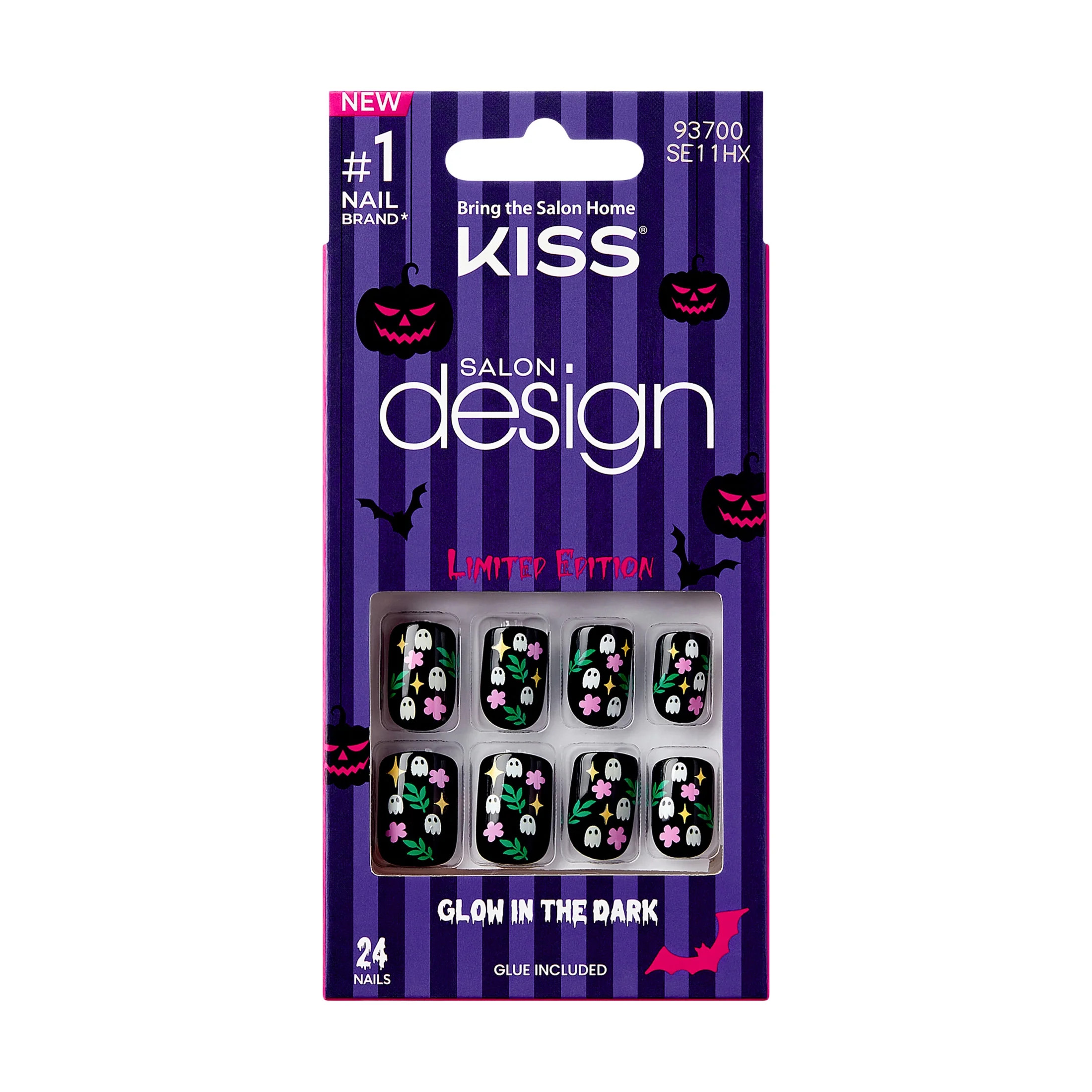 KISS Salon Design, Press-On Nails, Hallowscream, Black, Short Squoval, 24 Count | Walmart (US)