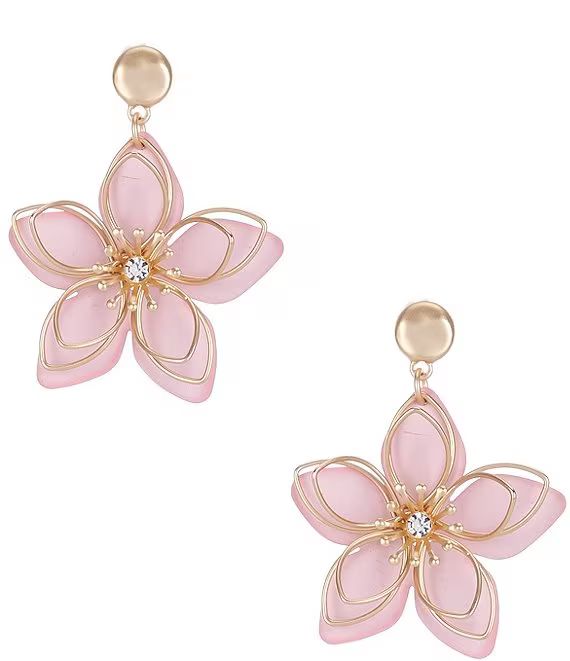 Crystal Stone Pink Flower Wire Drop Earrings | Dillard's
