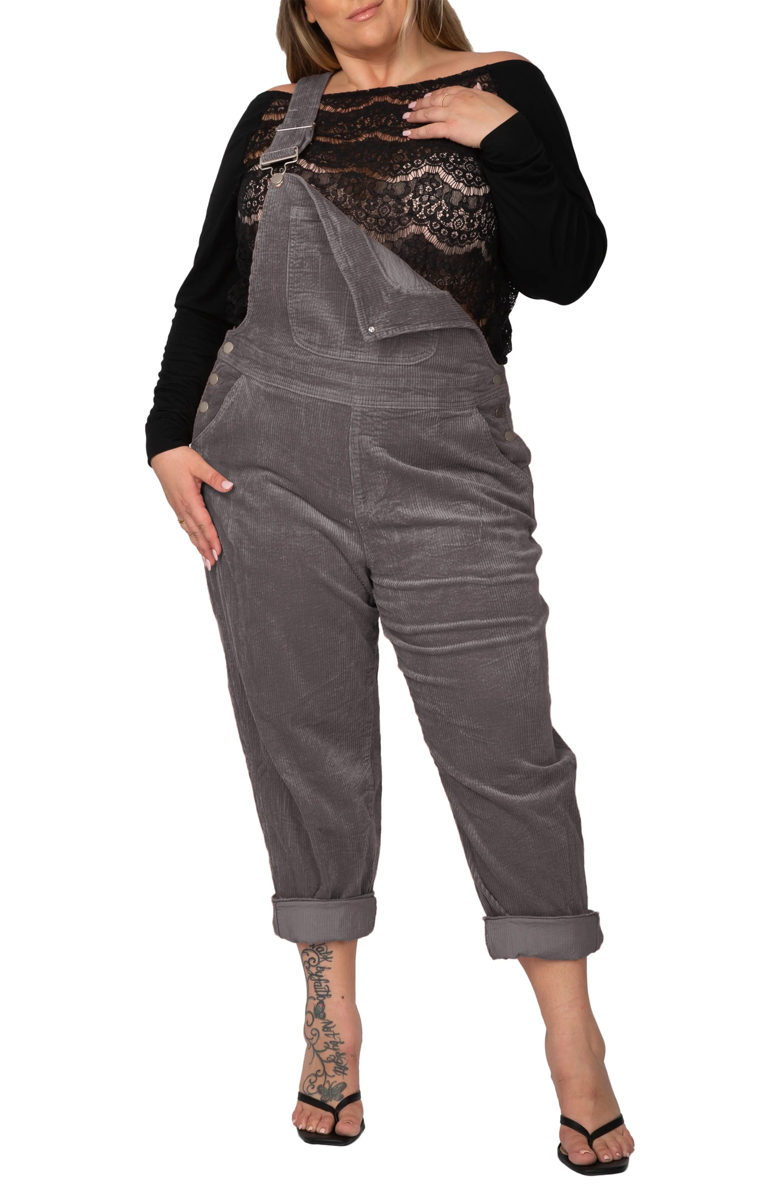 Standards & Practices Corduroy Overalls in Charcoal at Nordstrom, Size 2X | Nordstrom