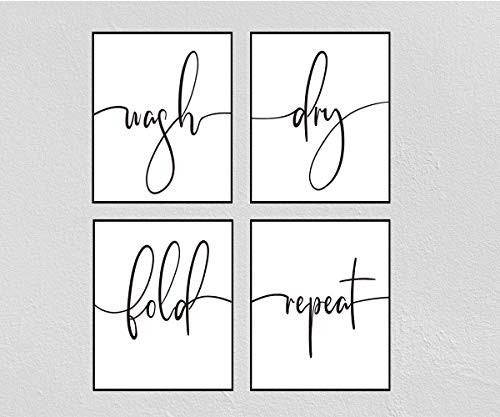 Set Of 4 8X10 Inch Prints,Laundry Signs,Wash Dry Fold Repeat,Laundry Room Decor,Laundry Sign,Mode... | Amazon (US)