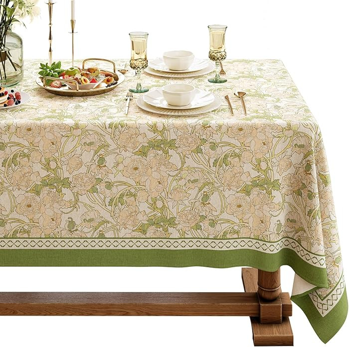 French Linen Tablecloth Rectangular, Vintage Floral Table Cloth, Waterproof Table Cover for Picni... | Amazon (US)
