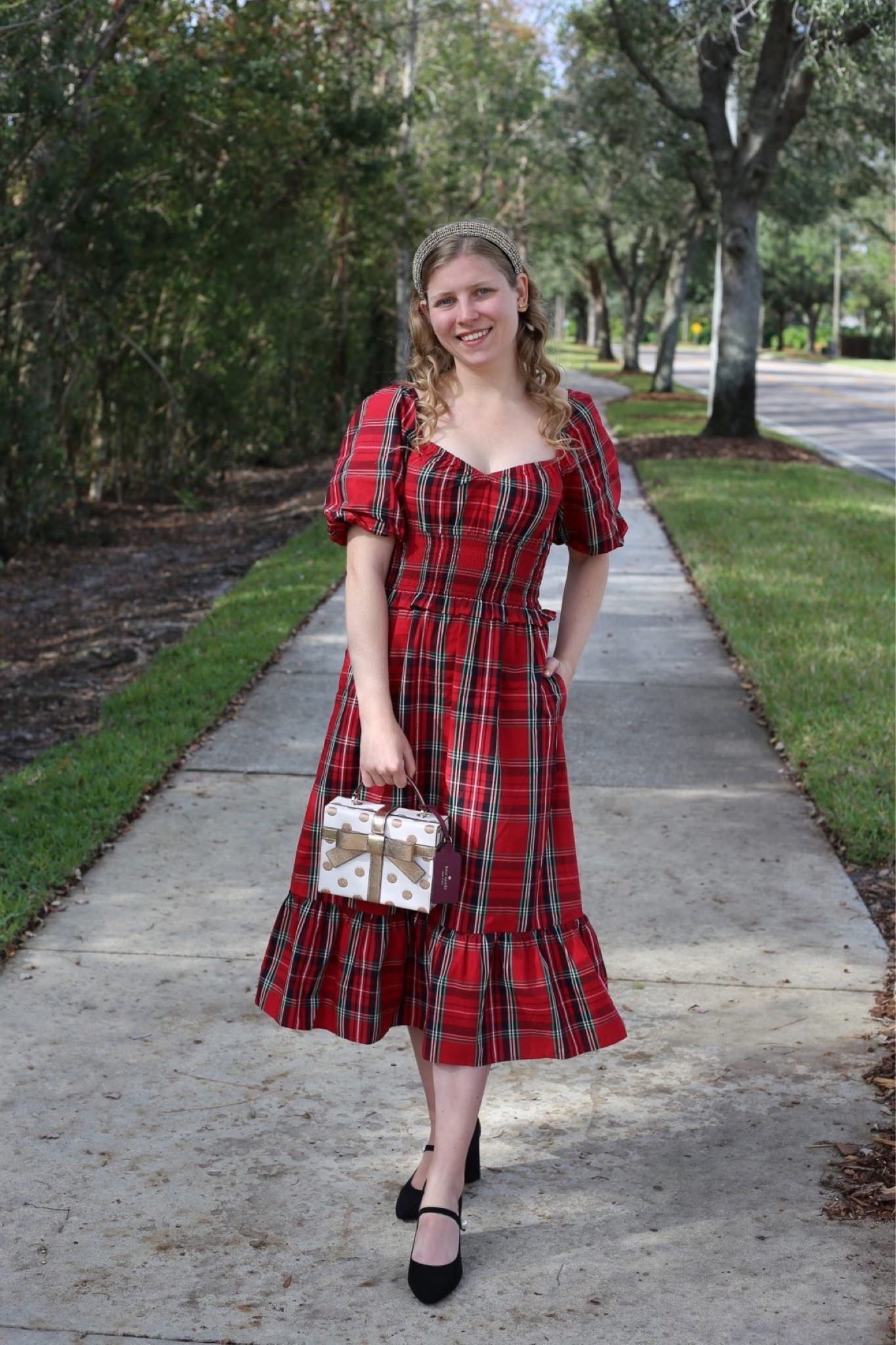 knee length dresses for ladies Boswell Tartan Plaid Yanis Button Up Midi Dress Curve RED-MULTI / 2X by Sugarlips main image 0