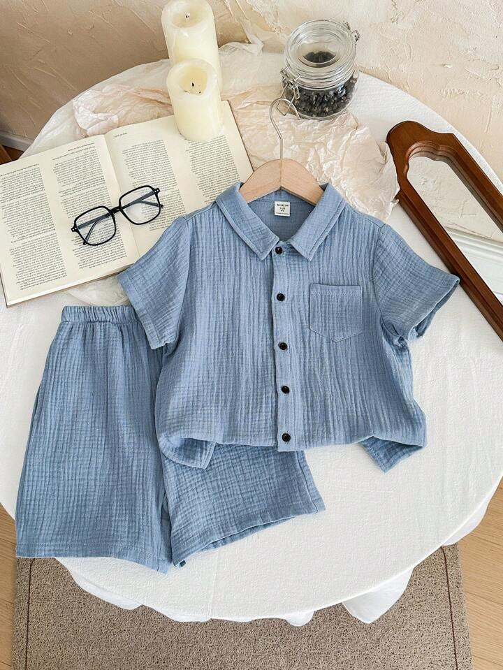 SHEIN Young Boy Button Front Shirt & Shorts | SHEIN