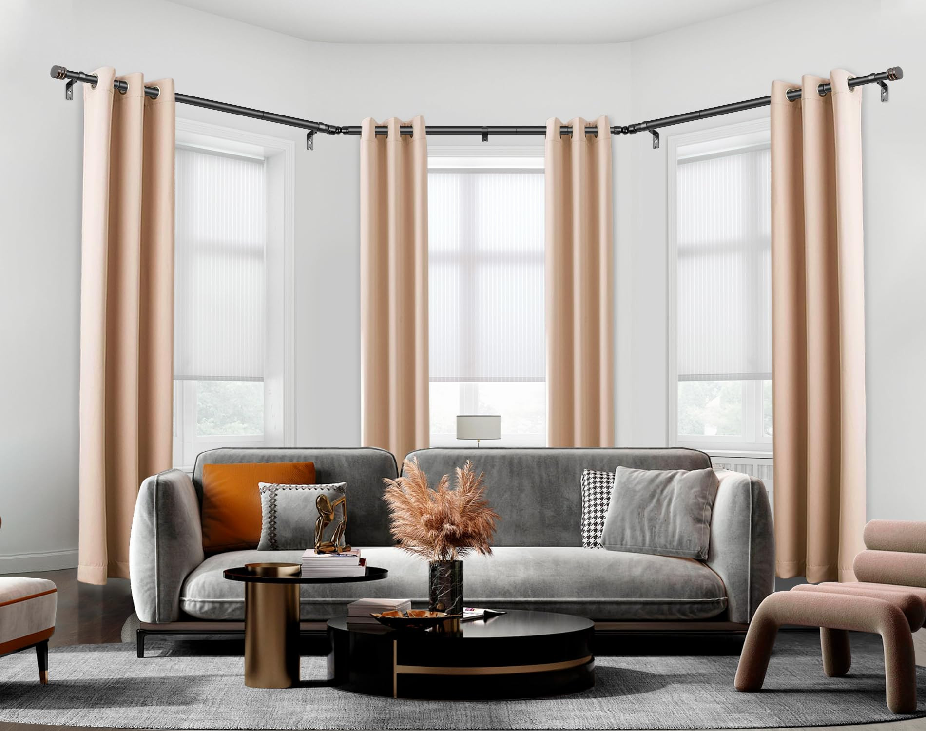 Bay Window Curtain Rods, HOTOZON 7/8 Inch Heavy Duty Curtain Rods for Bay Windows 48-84 Inch(Cent... | Amazon (US)