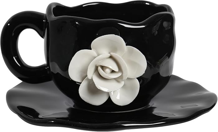 Cute Ceramic Coffee Cups, Unique Fancy Tea Cups with Saucer, 11OZ for Cappuccino Latte Milk | Amazon (US)