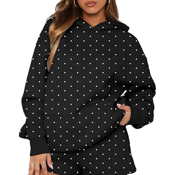 Women Polka Dot Print Tracksuit 2 Piece Sweatsuits Oversized Long Sleeve Hoodie Sweatshirt Sweat Pants Matching Set | Amazon (US)
