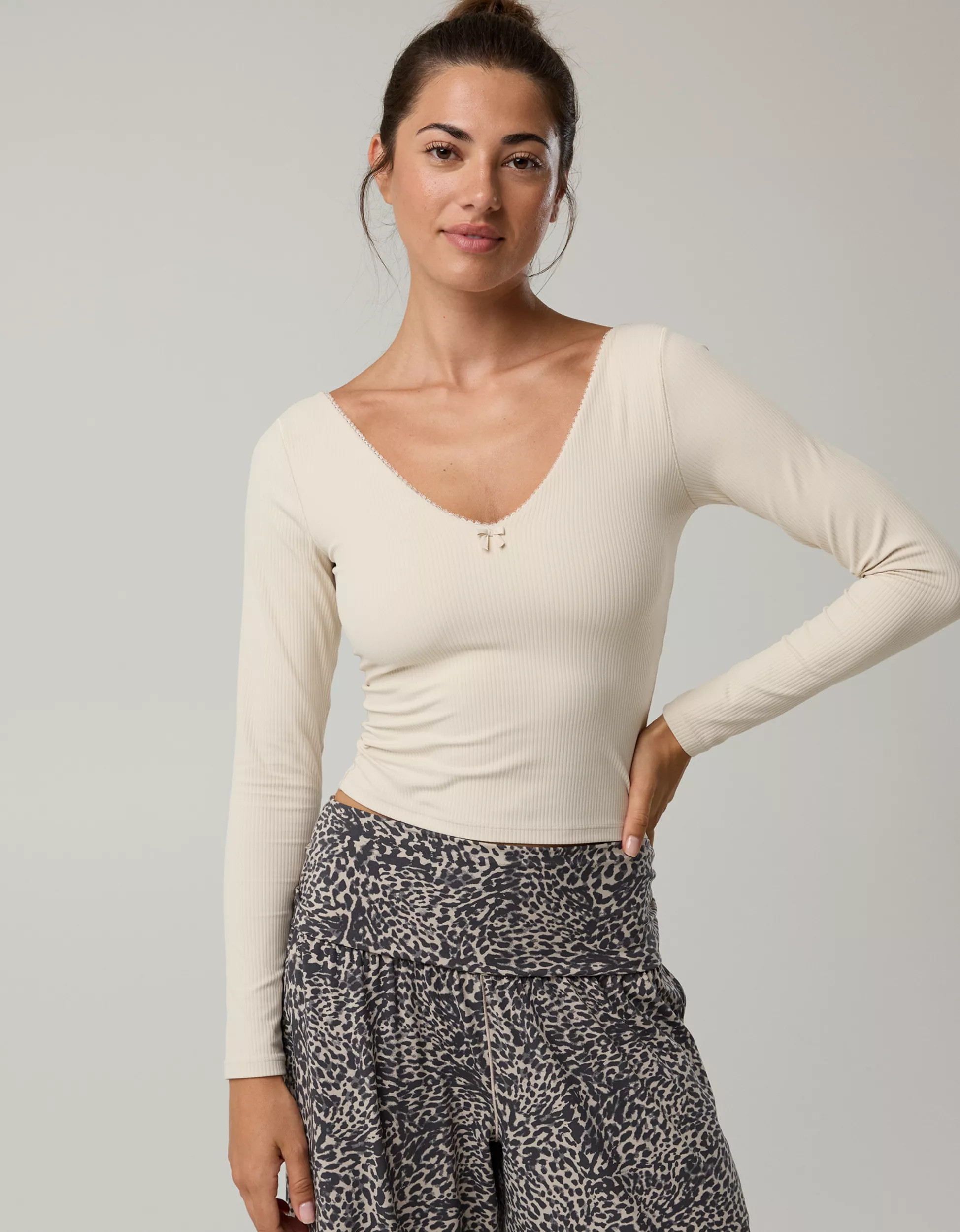 OFFLINE By Aerie Real Me XTRA Rib Open V-Neck T-Shirt | Aerie